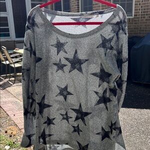 Soft Surroundings Gray and Black Star-Print Scoop Neck Sweater